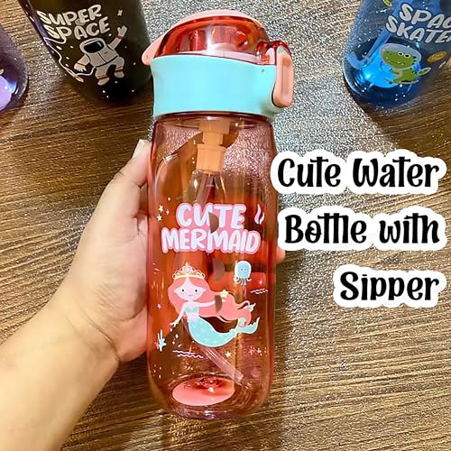 Image of FunBlast Cute Water Bottle for Girls - Anti-leak Cartoon Sipper for Kids (630 ML) (Mermaid) - Tritan, Pack of 1, Multicolor