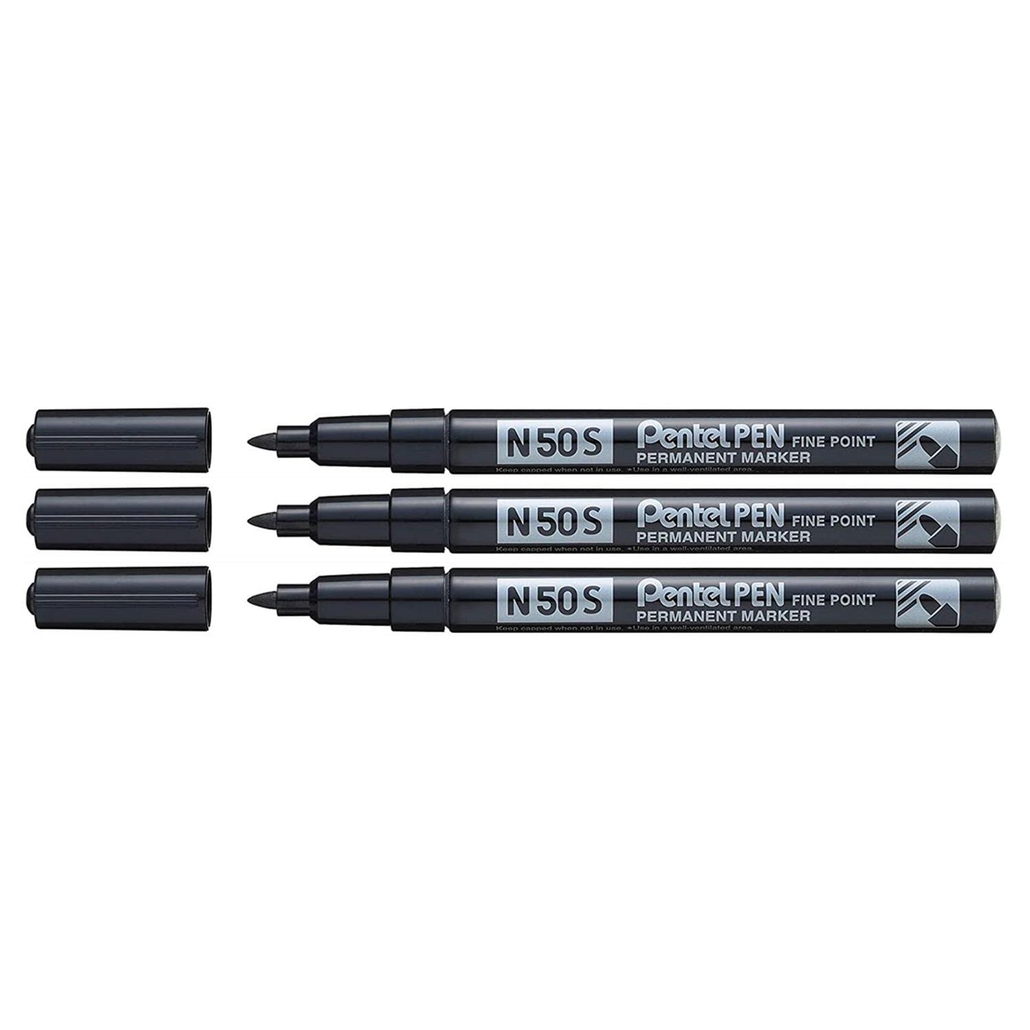 PENTEL N50S Permanent Marker Pens Aluminium Body with Fine Tip Black