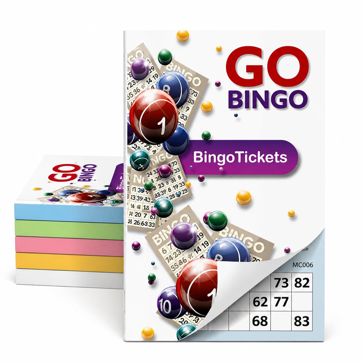 Bingo Tickets, Pack of 5, 450 Tickets Each, 2,250 Total, Assorted Colours, Security Coded