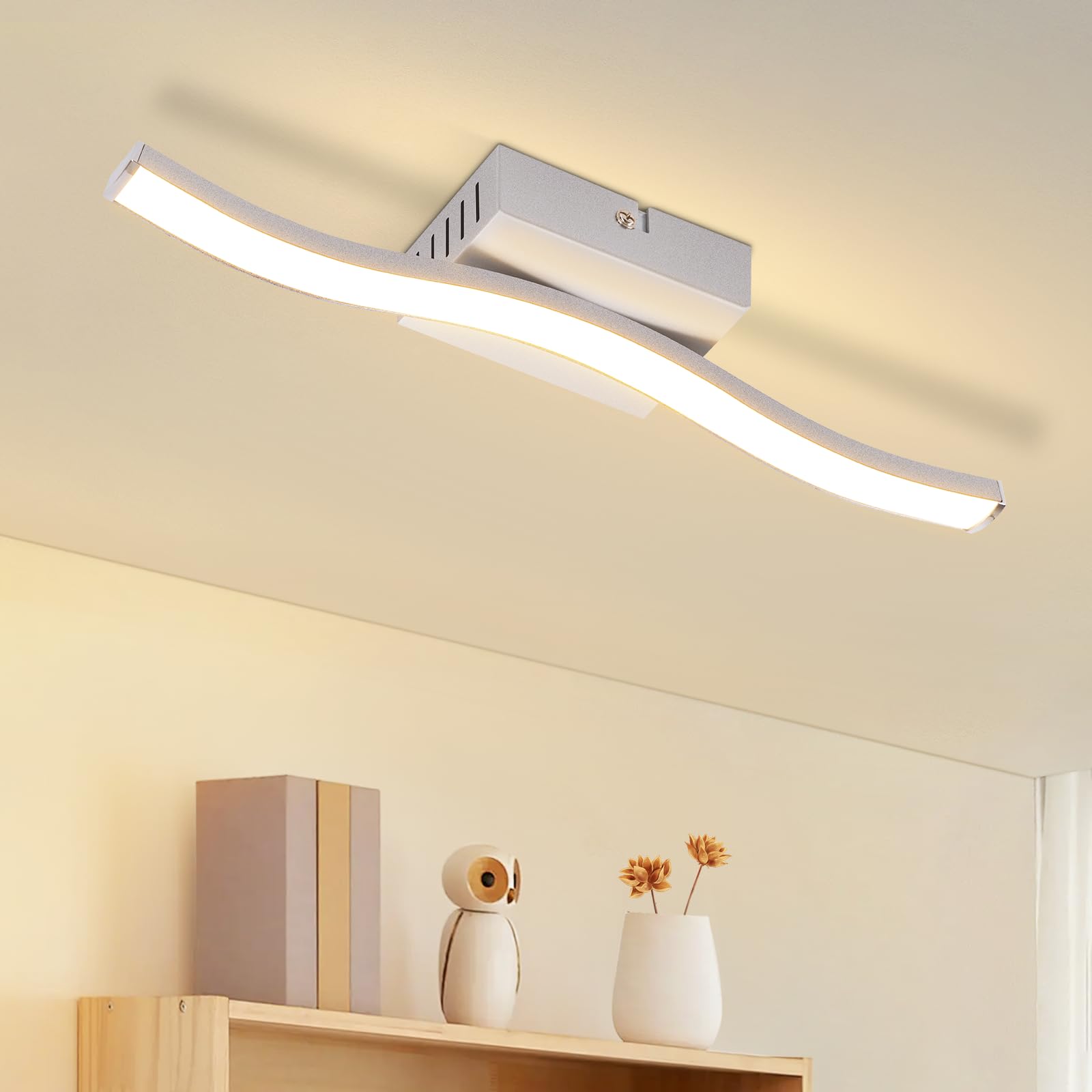 Homefire LED Deckenlampe Küche Deckenleuchte: Modern Küchenlampe Silber 6W Flurlampe 3000K Warmweiß Wellen Design Schlafzimmerlampe Innen Deckenbeleuchtung für Flur Büro Wohnzimmer Schlafzimmer