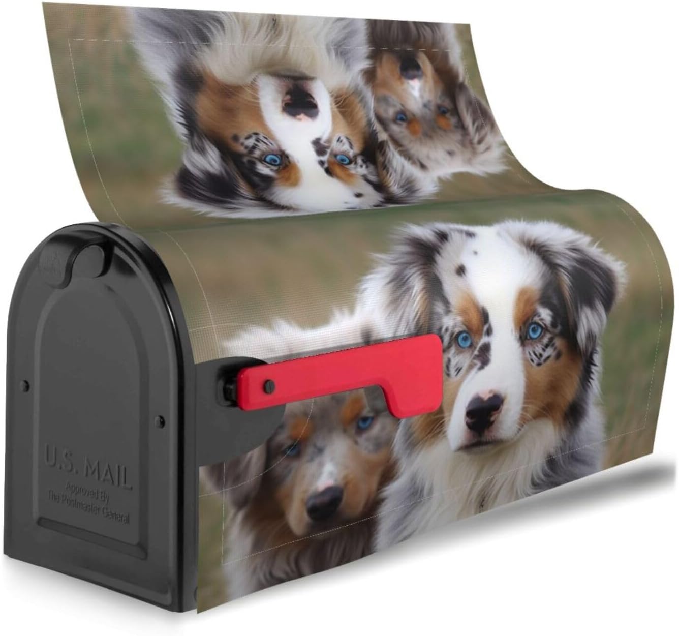 Mailbox Cover Magnetic Mailbox Covers Post Letter Box Cover for Outside Australian Shepherd Letterbox Cover Waterproof Mailbox Wraps for Garden Yard Home Decor, 25.5x21 in, Black