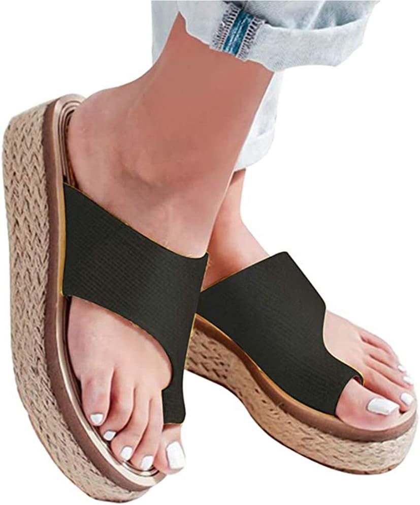 XXZ Women Casual Daily Flower Slip on Platform Sandals Women Bunion Sandals Platform Wedge Slippers Orthopedic Flip Flops Summer Shoes Toe Ring Best-walk Orthopedic Sandals for Women