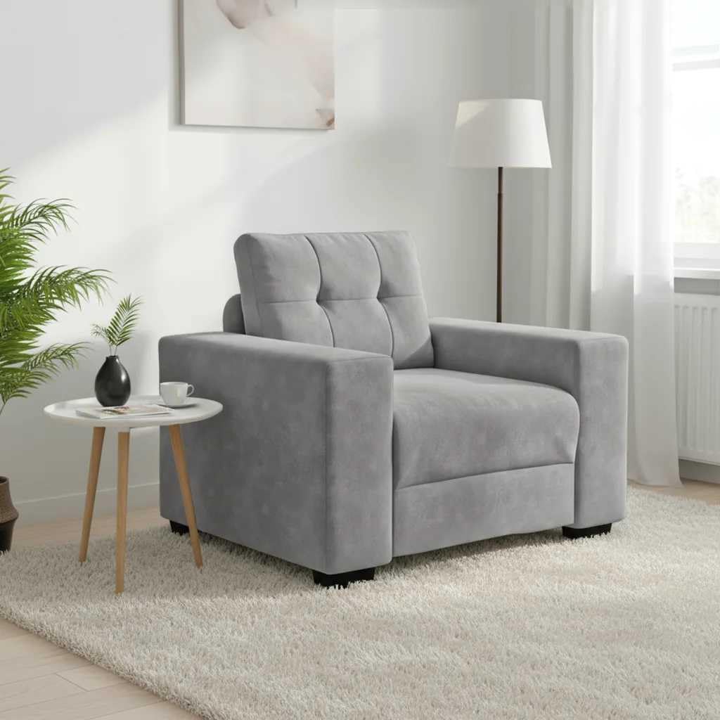 Sillón acolchado de terciopelo, gris, 100 x 78 x 80 cm, con estructura robusta, para salón y oficina, cómodo sofá relajante para relajarse y leer