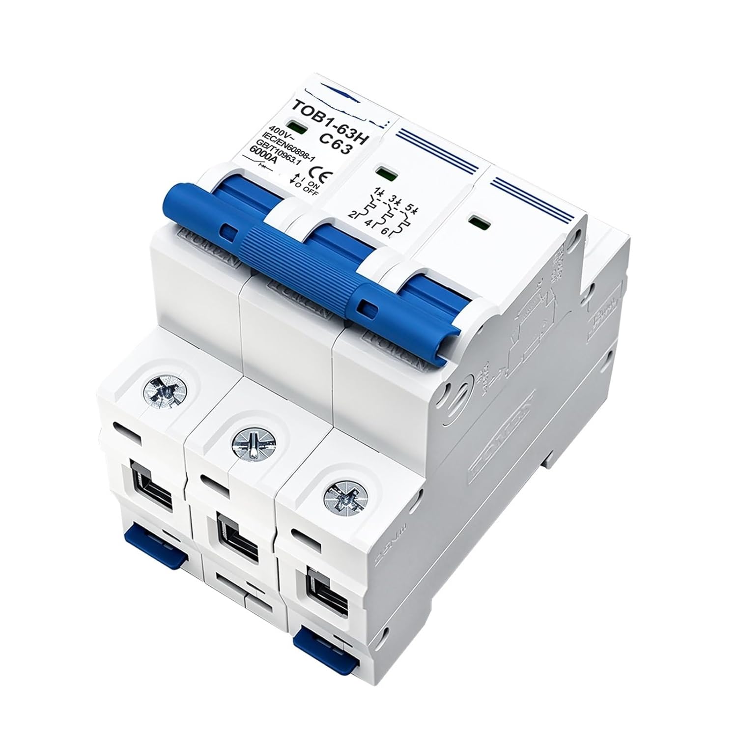 3P AC MCB TOB1-63H C Type 230/400V~ 50Hz/60Hz Mini Circuit Breaker 3A-63A 1Pcs(3P 10A)