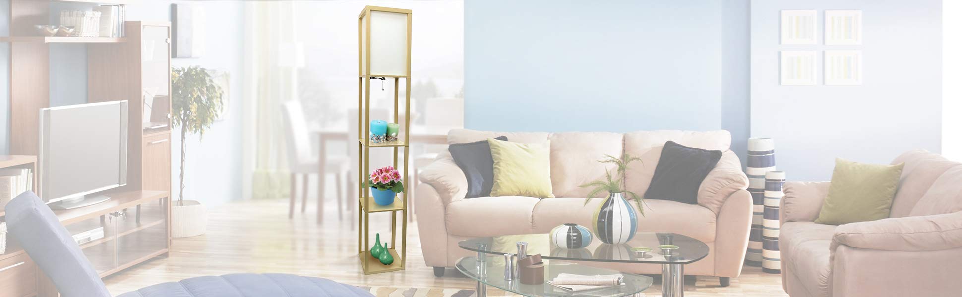 Simple Designs LF1014TAN Etagere Organizer Storage Shelf Linen Shade