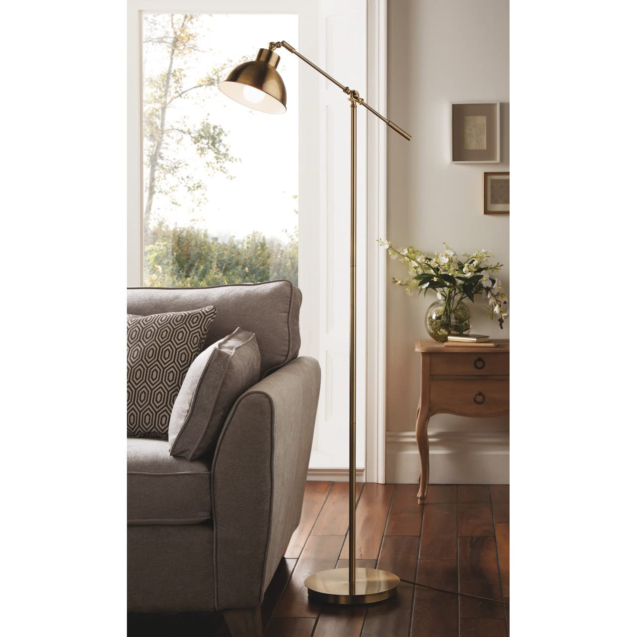 Cantilever Industrial Style Floor Lamp - Antique Brass