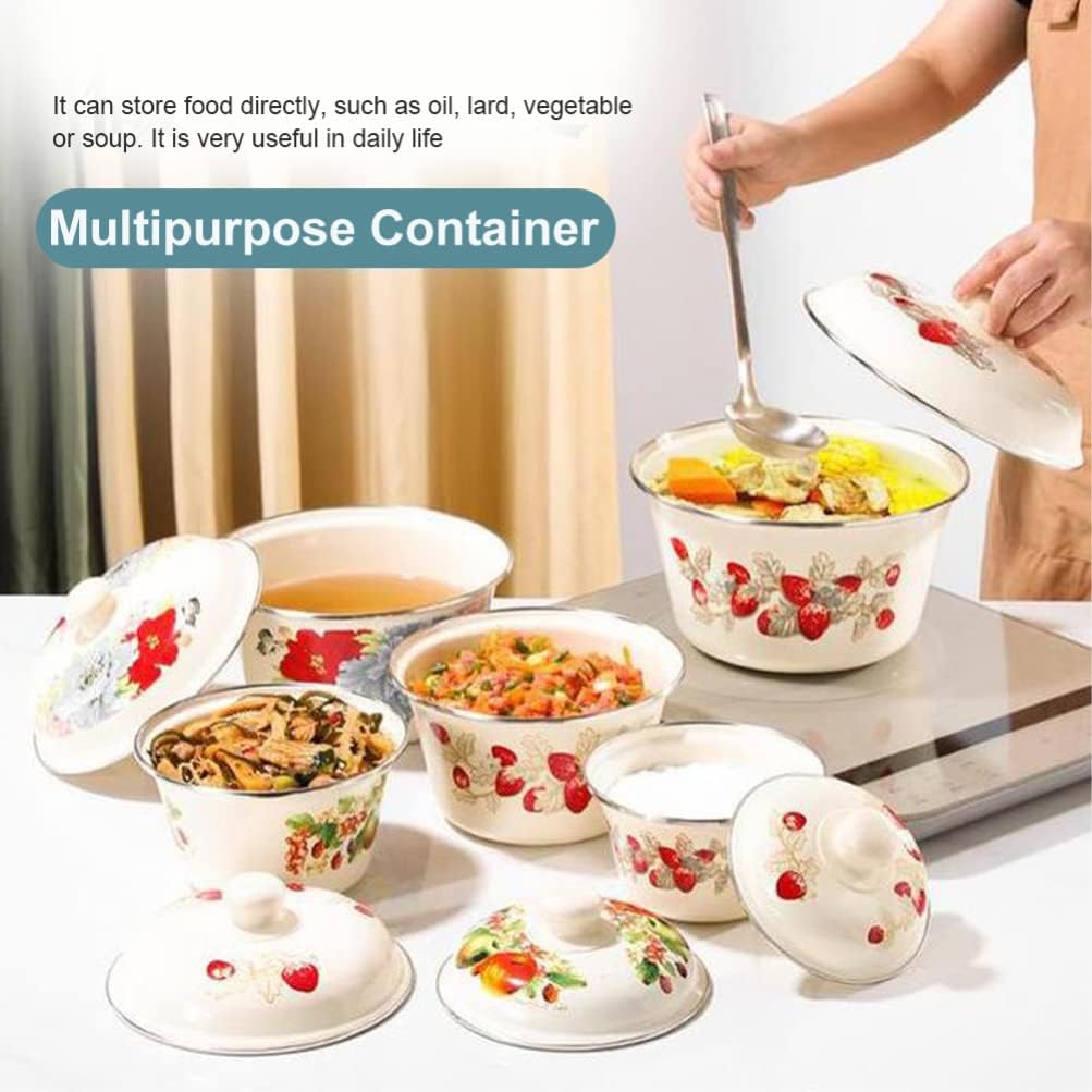 VSULZVNU Enamelware Salad Bowl 1pc Vintage Style Enamel Mixing Bowl Thickened Enamelware Metal Large Classic Round Salad Serving Bowl Soup Basins Home Pot