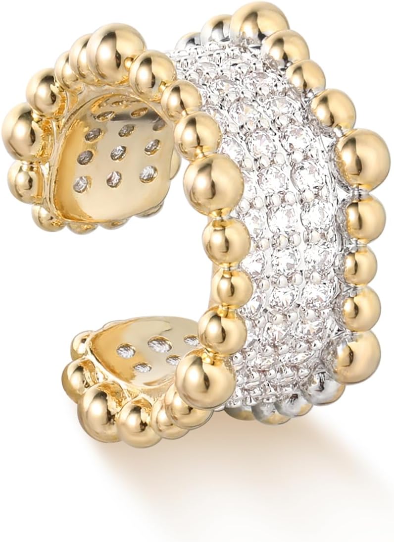 MYEARS Women Ear Cuff Earrings Gold Non Pierced Cartilage Clip on Open Wrap Beaded Hoop 14K Gold Plated Simple Hypoallergenic Everyday Jewelry