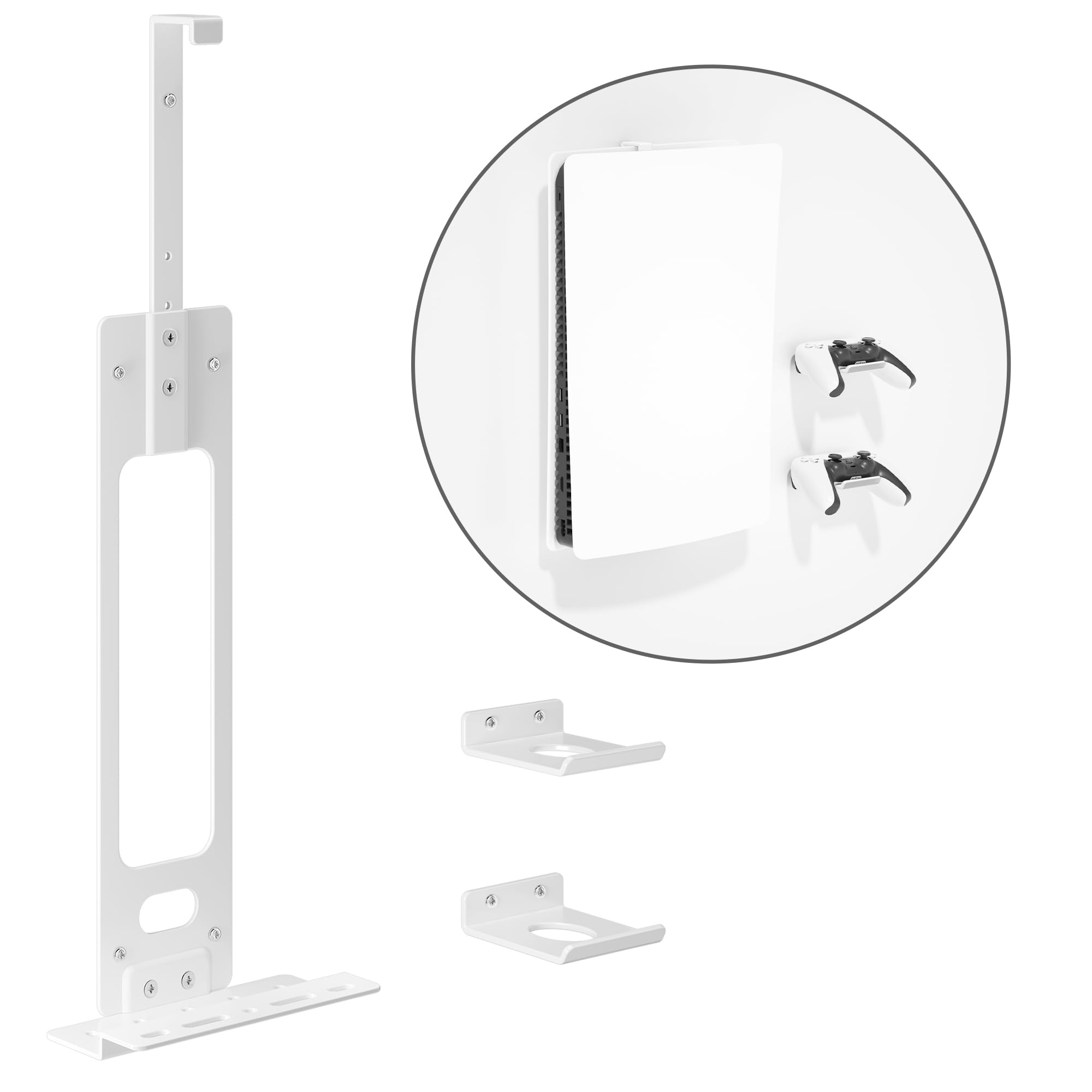 songsoso Soporte de pared para consola PS5: soporte blanco para juegos para PlayStation 5 y 2 kits de soporte de controlador