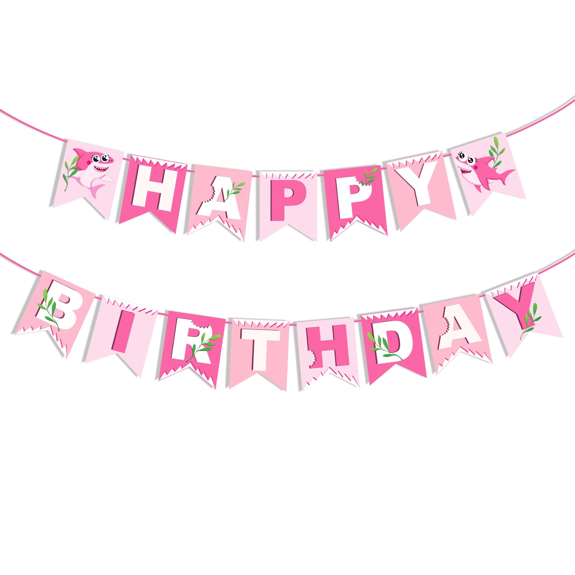 Kristin Paradise Baby Shark Happy Birthday Banner, Pink Shark Party Sign Decorations, Girl Bday Theme Supplies