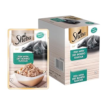 Sheba Rich Premium Adult (1+ Years) Wet Cat Food, Fish with Dry Bonito Flavour, 35 g Pouch (Pack of 12), High-moisture wet food for healthy hydration - image, photos