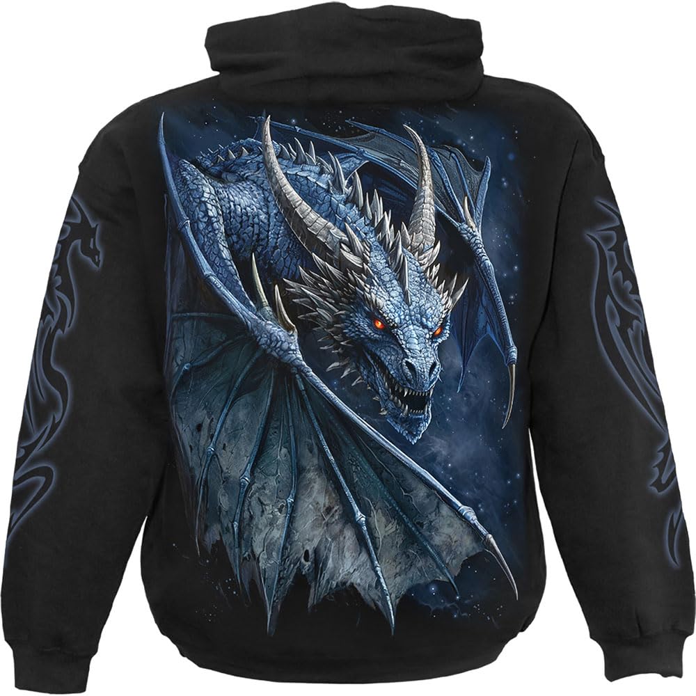 Spiral Storm Dragon - Hooded SS Uomo Felpa con Cappuccio Nero 100% Cotone Regular