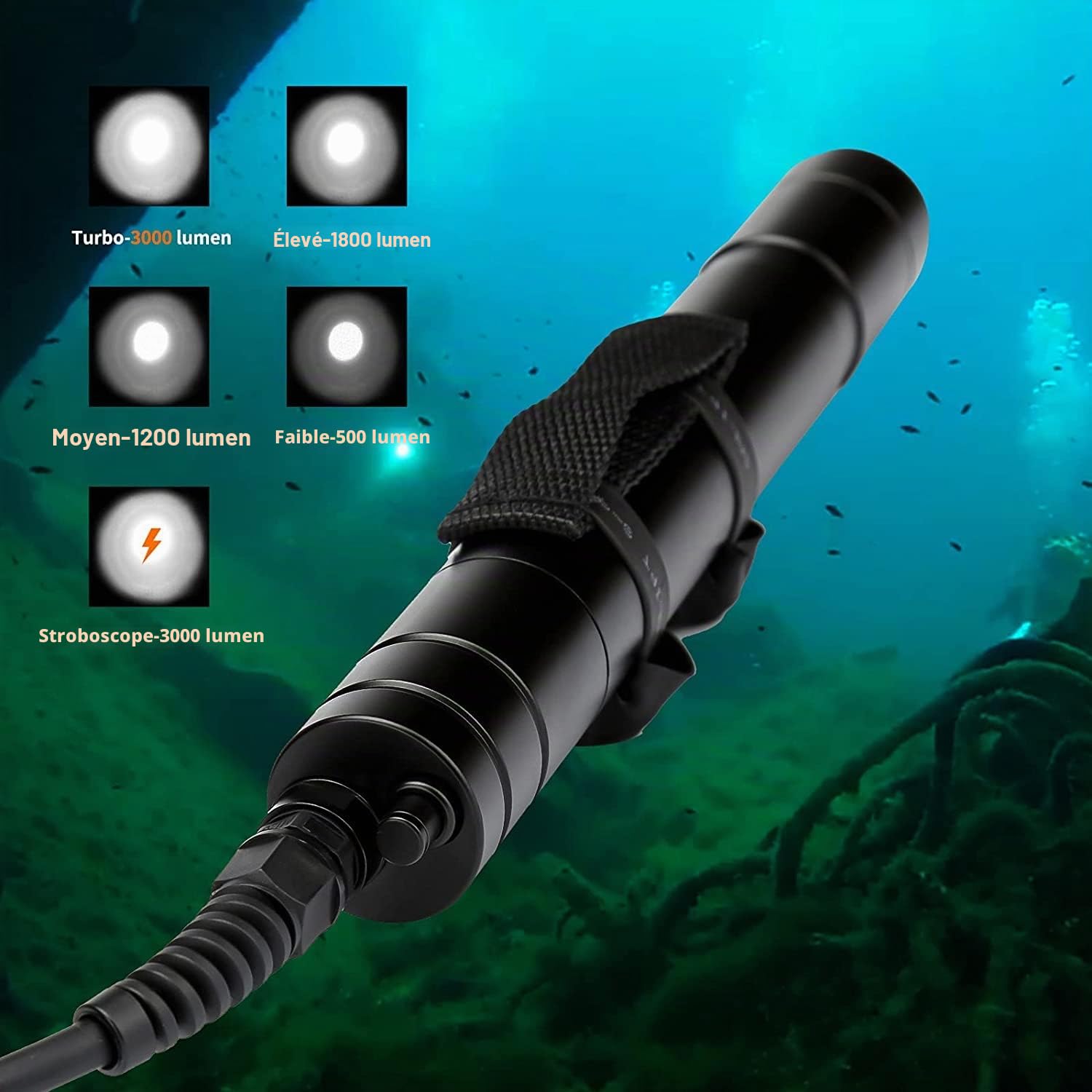 WD70 Lumière de plongée sous-Marine 3000 Lumens Lampe de plongée sous-Marine