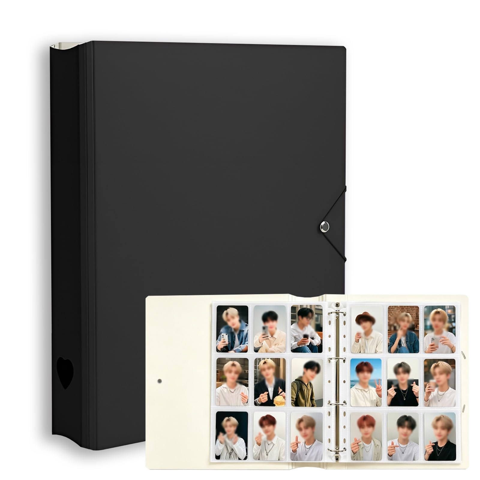 A4 Kpop Photocard Binder, 25 Pages 225 Pockets, 3-Inch Photo Card Holder Album for Fujifilm Instax Mini, Polaroid Photos, Standard Trading Cards and ID Cards, Black