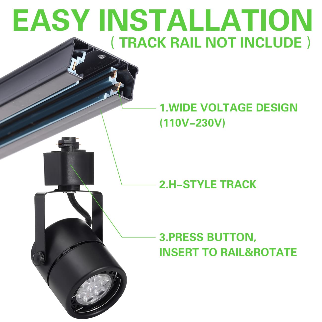 Paquete de 12 cabezales de luz LED, tipo 7 W H para foco de techo, iluminación de pared, exposición, cocina, tarea de acento de 4000 K, blanco neutro, ángulo de 36°, pista negra (negro)
