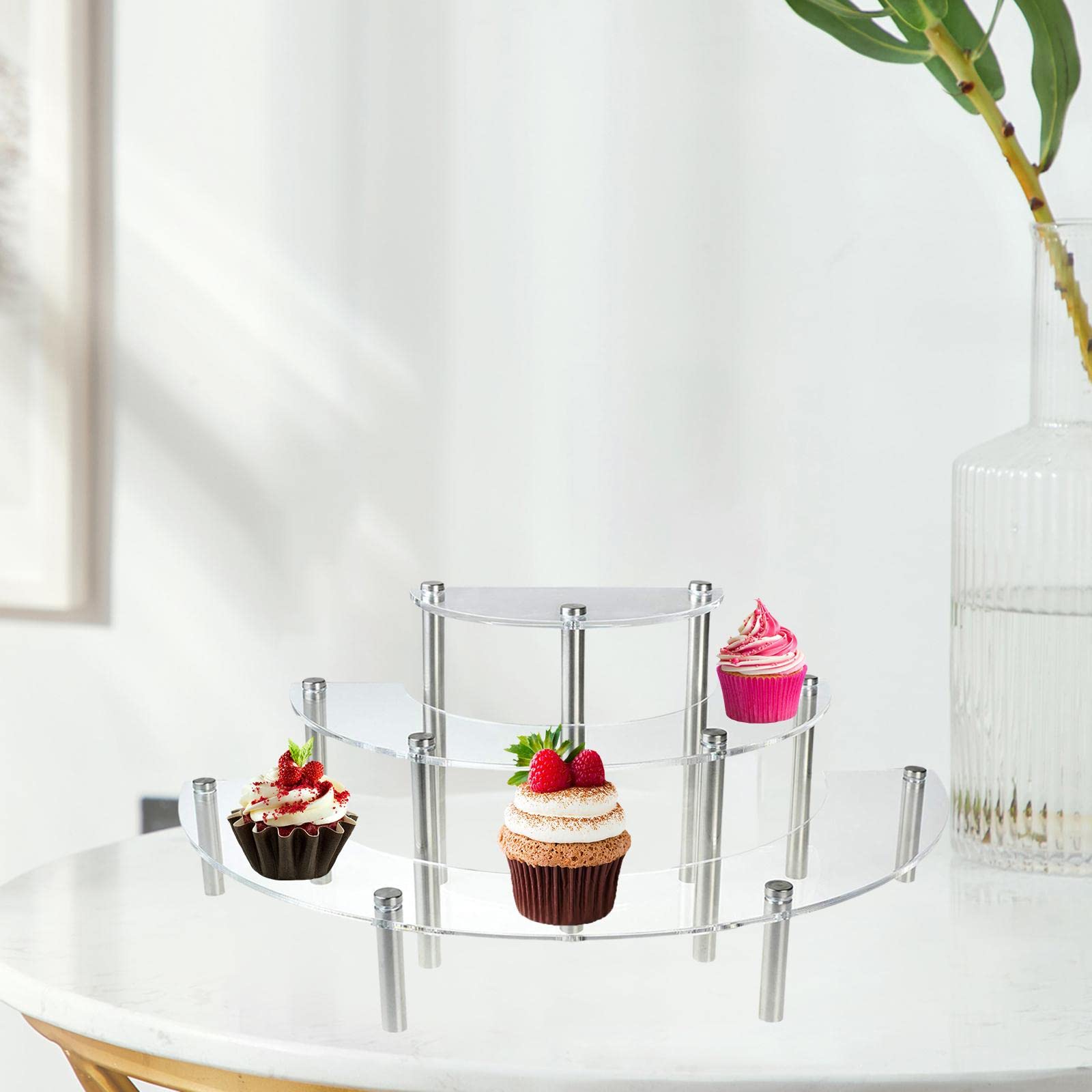 Acryl Display Stand Figurenregal Sammlerregal Cupcake Treppenregal mit Metallbeinen Stabil Abnehmbar für Desserttisch Sammlerstücke Heimdekoration, klar