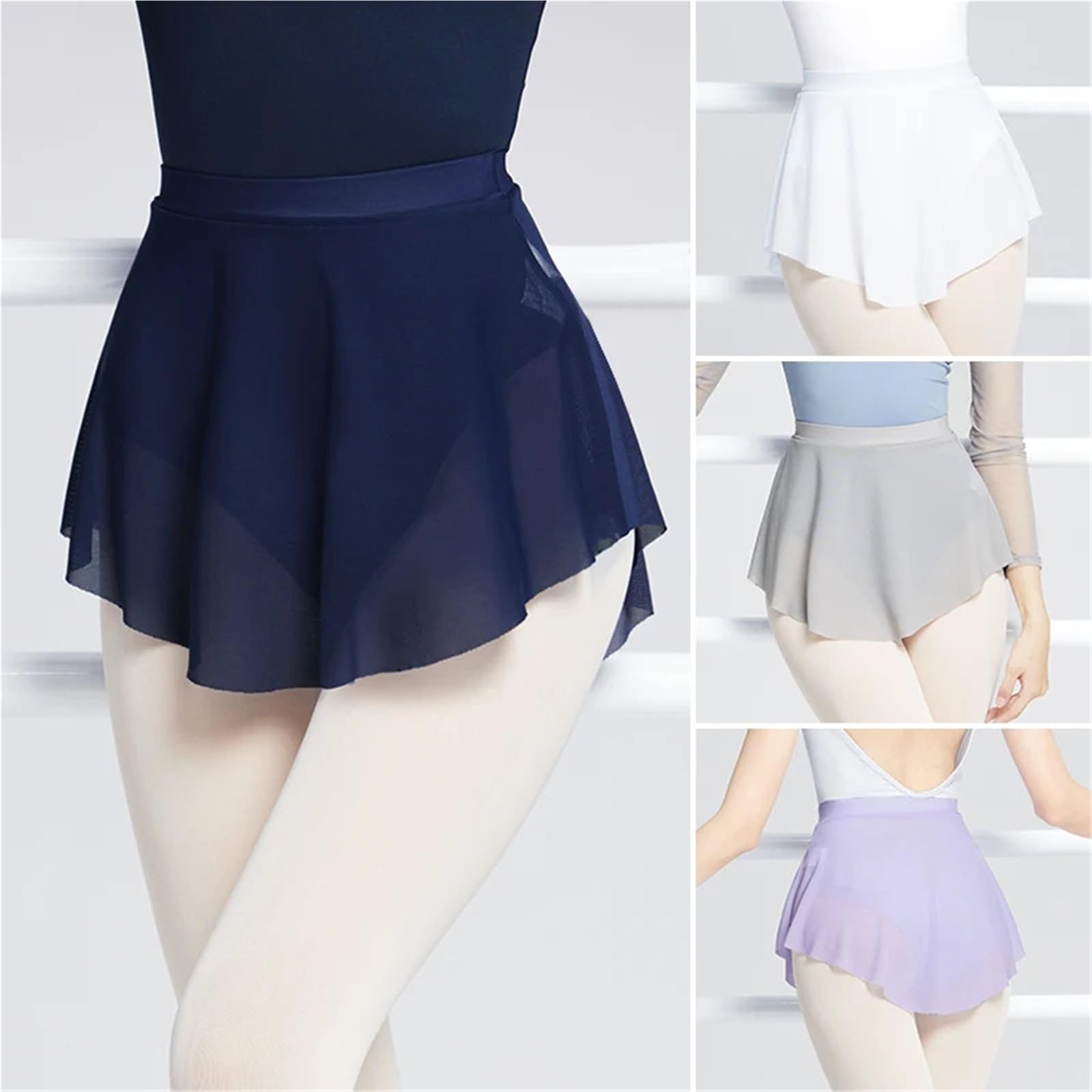 Falda de Ballet for mujer, falda baile corta dividida, cubierta malla suave, elástica for Para Mujer(White,M height 155-160cm)