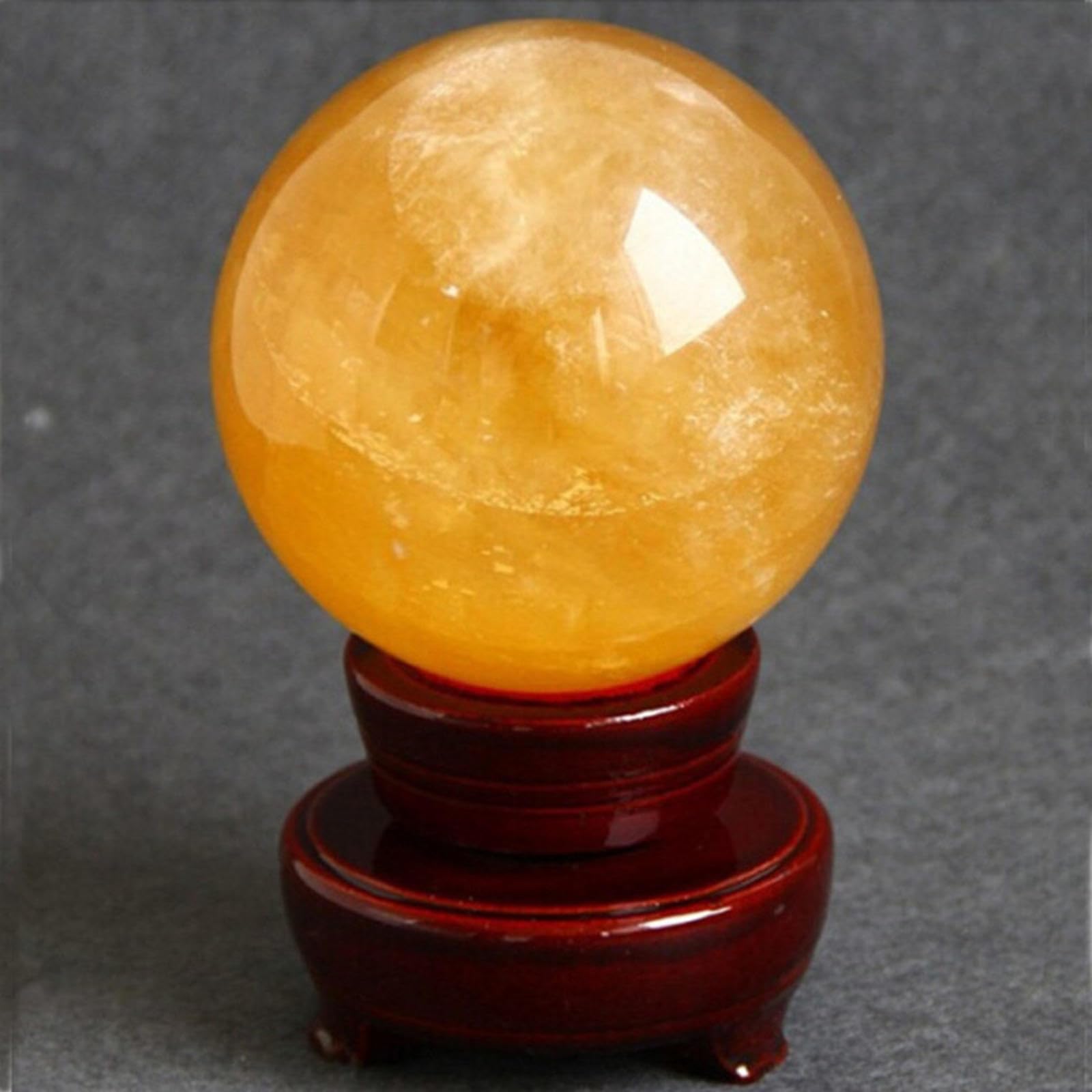 PKNVKZIDK Yellow Iceland Spar Crystal Ball Calcite Spheres Rock Stone Carving Crafts,16cm