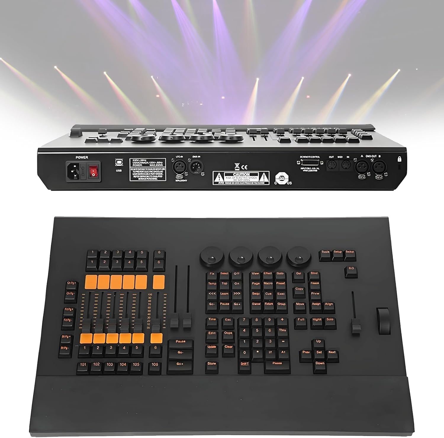 DMX - Tabla mezcladora de iluminación para controlador, consola DMX 512 para iluminación de escenario, puertos de salida DMX integrados, perfecto para espectáculos de luces de DJ y discoteca
