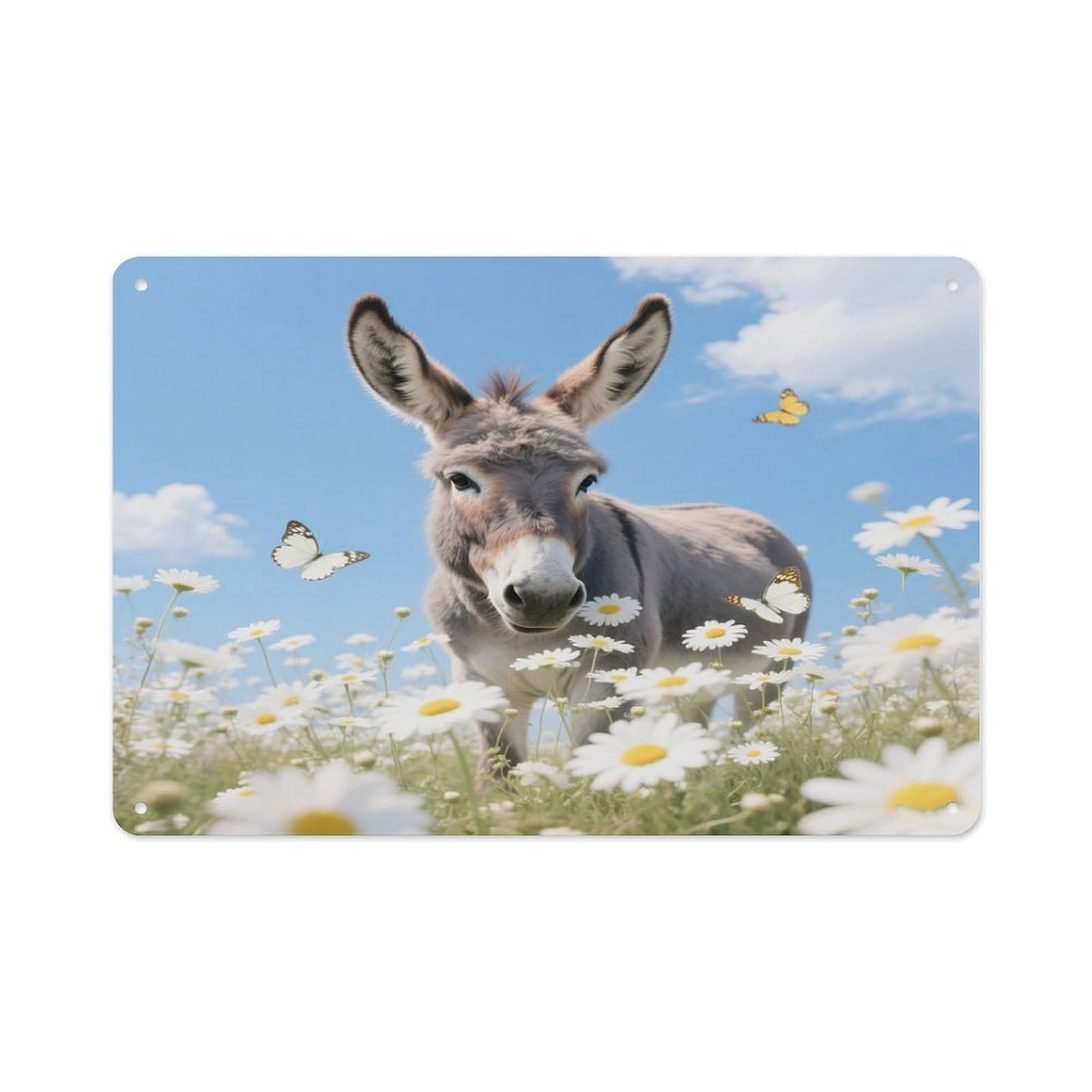 VstaDank Donkey & Butterflies Wall Art Prints Metal Sign Decor Painting Aluminum Wall Hanging Decor Vintage Poster Sublimation Picture Panel Weatherproof Art Decorative Wall Decors