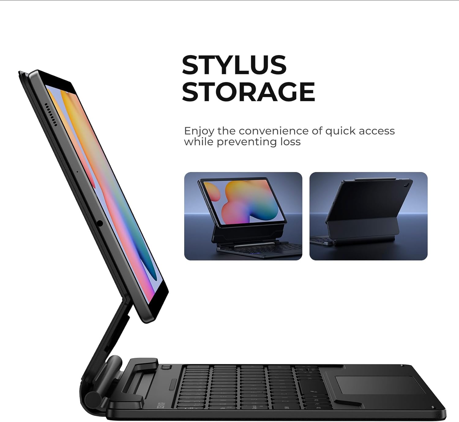 Close-up of the Dexnor keyboard's multi-touch trackpad with an illuminated gesture indicator.