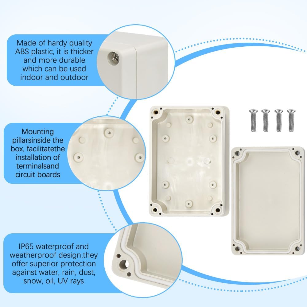 Scatole di progetto elettroniche impermeabili IP66, 1 pezzo Scatola di derivazione elettrica in ABS Scatola di derivazione impermeabile per cavi elettronici interni ed esterni(100x68x50 mm)