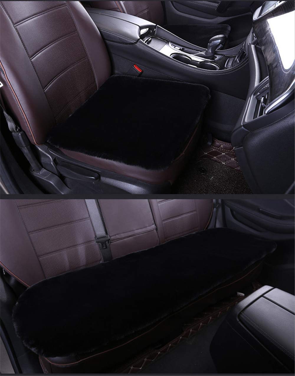 Universal Auto Sitzbezug Autositzauflage Sitzkissen Lammfell Sitzauflage Stuhlauflage Schaffell Kissen fürs Auto Rollstuhlauflage schön (Schwarz,3PCS)
