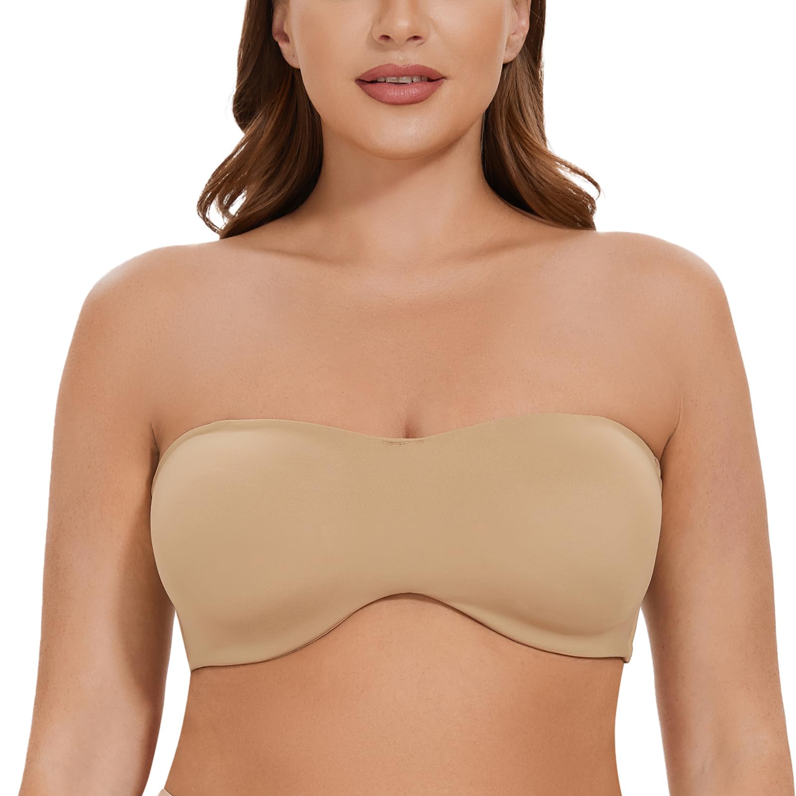 Casolace Women's Beige Underwire Bandeau Minimizer Strapless Bras For Large Breasts 40G