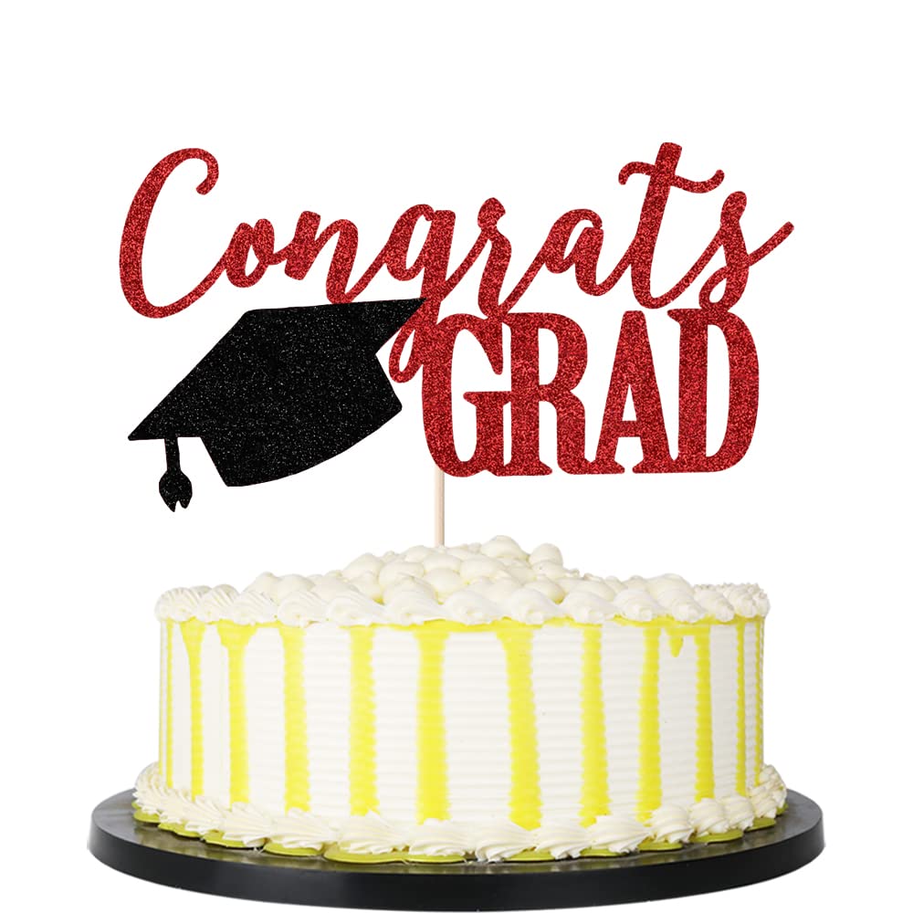 palasasaCongrats Grad Cake Topper, 2025 Graduate Party Decorations (Red 6.6inch)