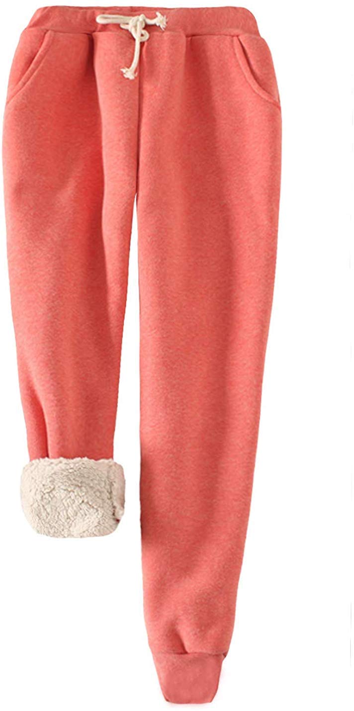 Lazutom Women's Red Warm Sherpa Lined Athletic Sweatpants Winter Active Running Jogger Fleece Pants (Uk 8, )