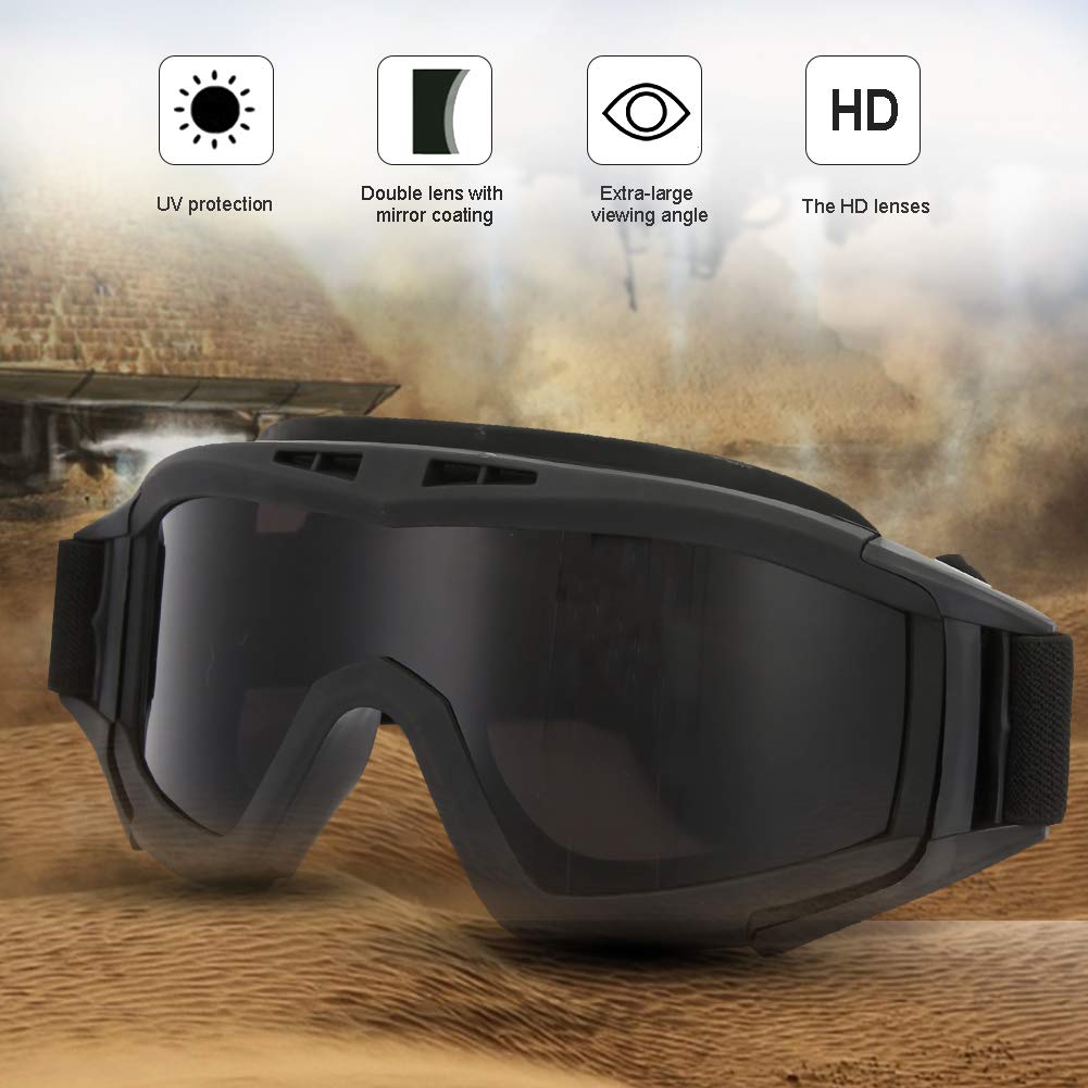 Alomejor Occhiali tattici Occhiali di protezione anti-appannamento anti-appannamento con 3 lenti di spettacolo di protezione per ciclismo guida paintball tattico softair sci (nero)