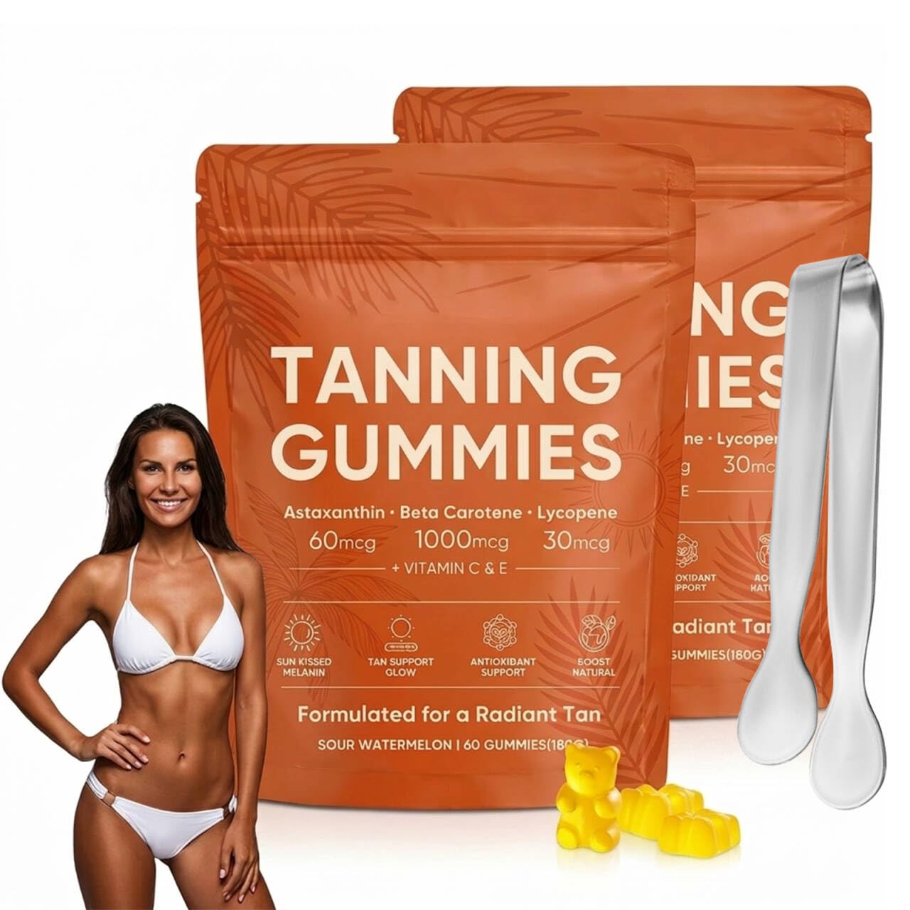 2 Paquets Gummies Autobronzant,Gommes de bronzage de la peau,Gummies bronzantes 2026 bronzage rapide sans soleil,lycopène, éclat de la peau et hydratation pour un éclat naturel