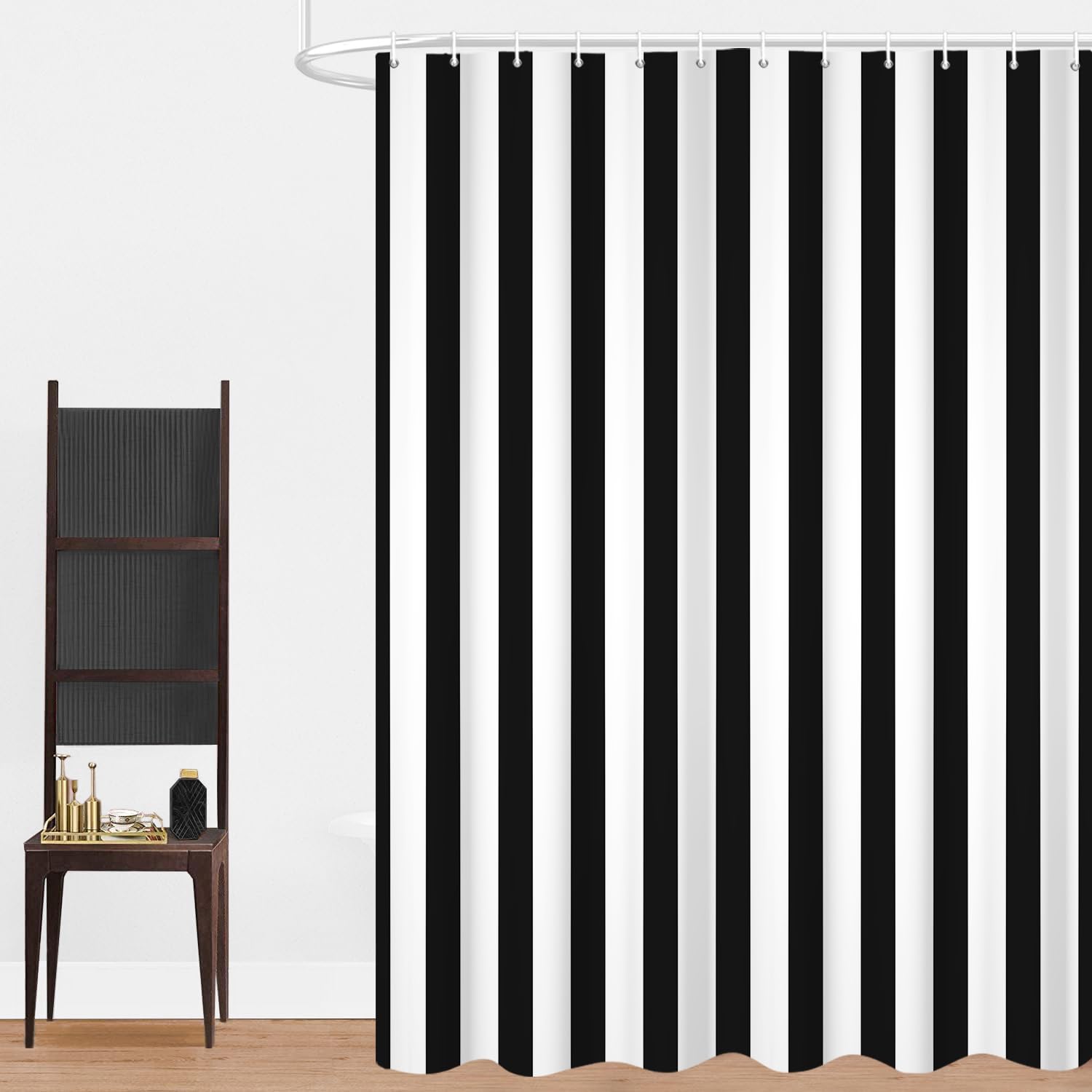GCIREC Shower Curtain, 90x180cm, Black and White Modern Minimalism Vertical Stripes Waterproof Fabric Machine Washable Bathroom Curtain with Hooks
