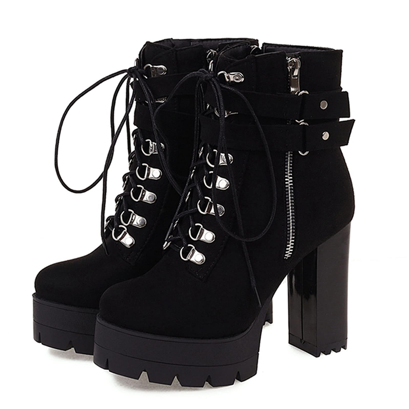 Damen Stiefeletten Plateau Blockabsatz
