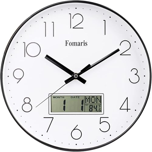 Reloj de pared decorativo moderno de 12 pulgadas, funciona con pilas, fecha, semana, para sala de estar, dormitorio (negro)