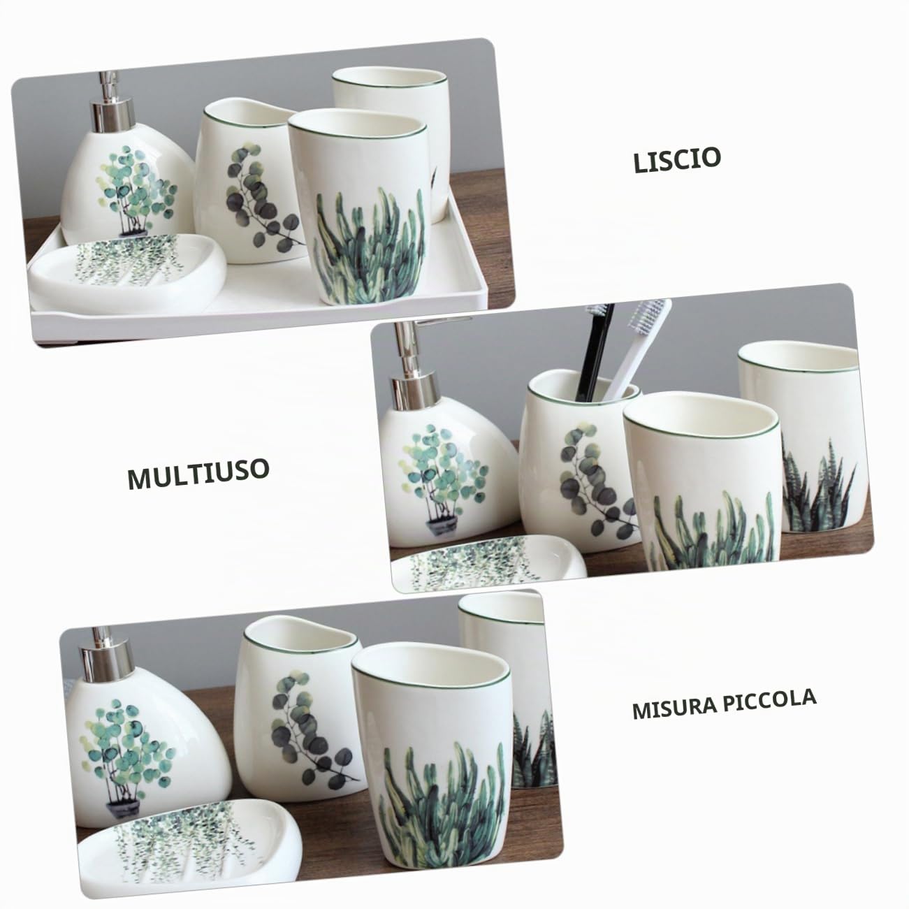 Alipis Elegante Set Da Bagno in Ceramica Verde 5 Pezzi Set Di Tazze Per Il Lavaggio Portasapone Spazzolino Da Denti Pratico Bicchiere Per Fare I Gargarismi