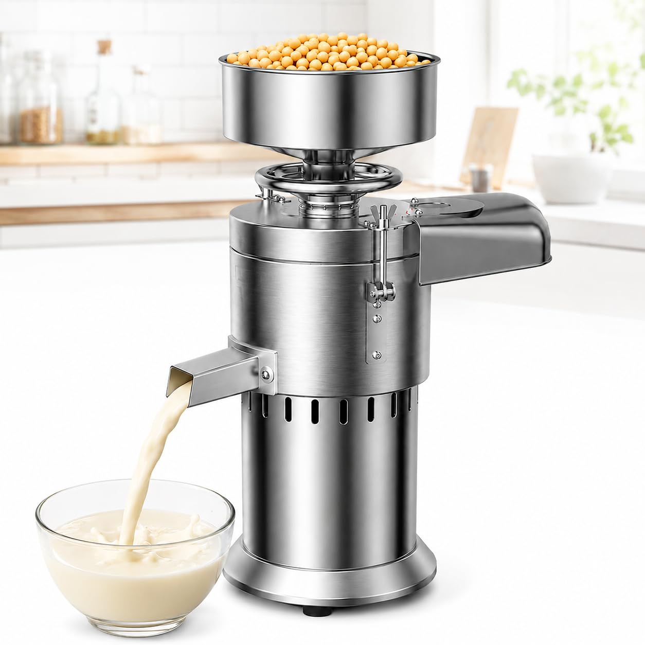 Tsolay Grain Commercial Soybean Grinder, 1100W Stainless Steel Soy Milk Maker With 100-Mesh Filter, Adjustable Fineness, Wet Bean Grinding Machine For Soy Milk, Tofu, Cafes And Small Businesses