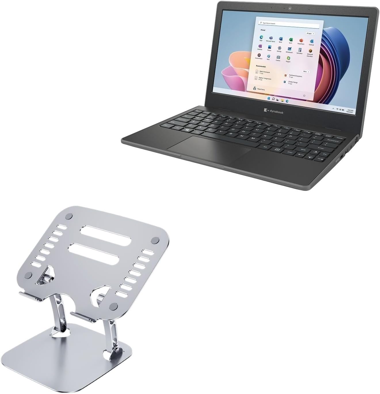 BoxWave Stand and Mount Compatible with Dynabook E10 - Executive VersaView Laptop Stand, Ergonomic Adjustable Viewing Angle Metallic Riser - Metallic Silver