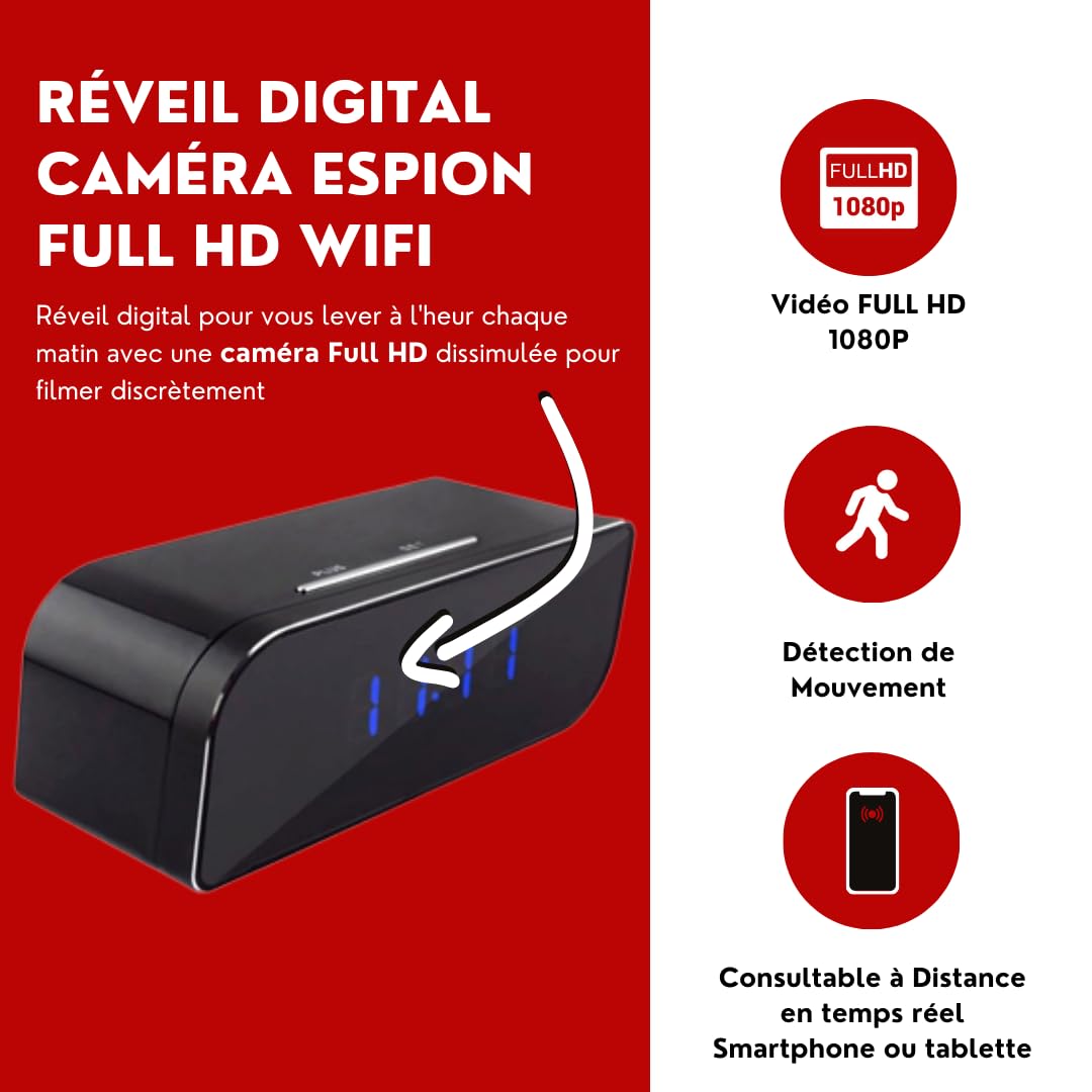 Genérico Mini Reloj despertador Cámara Espía Full HD 1080P WiFi