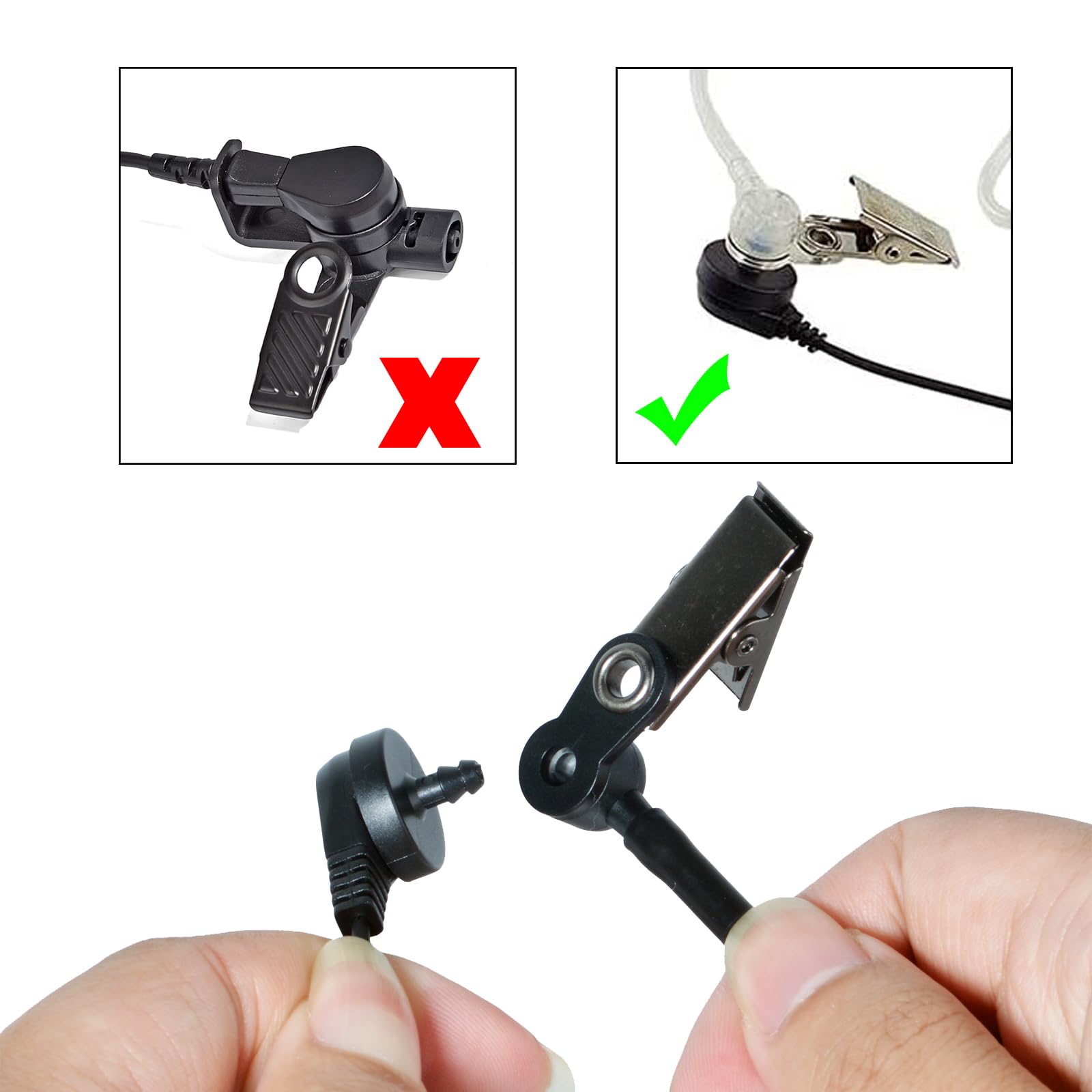 Tubo audio acustico nascosto in nylon lavorato a maglia con clip compatibile con Motorola Kenwood Baofeng Walkie Talkie FBI Security Earpiece Headset (Nero, 1)