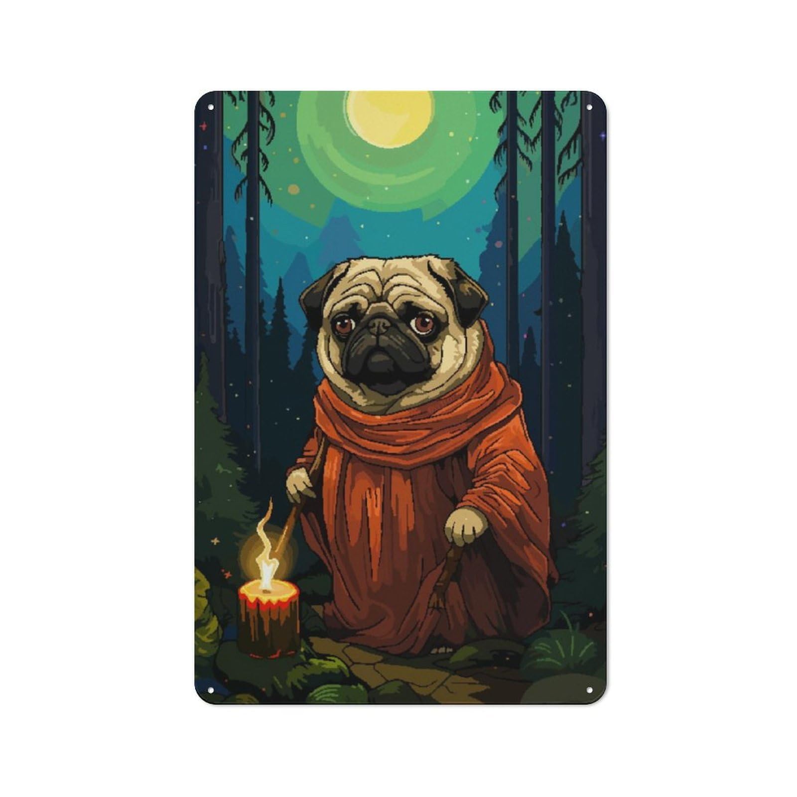 Junmoney Pug Wizard Retro Pixel Art 30X20cm Retro Metal Plaque With For Kitchen Or Home Bar, For Garage, Workshop And Man Cave Decoration