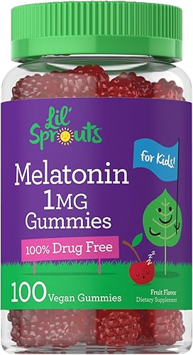 Carlyle Lil Sprouts - Gomitas de melatonina para niños, 1 mg, 100 unidades, sabor a fruta, veganas, sin OMG, sin gluten