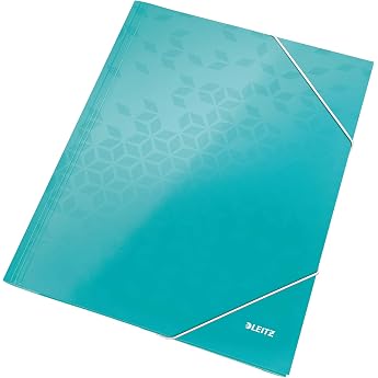 Leitz WOW 39820051 3 Flap Folder with Corner Folder for up to 150 A4 Sheets Elastic Closure Cardboard Document Folder Ice Blue