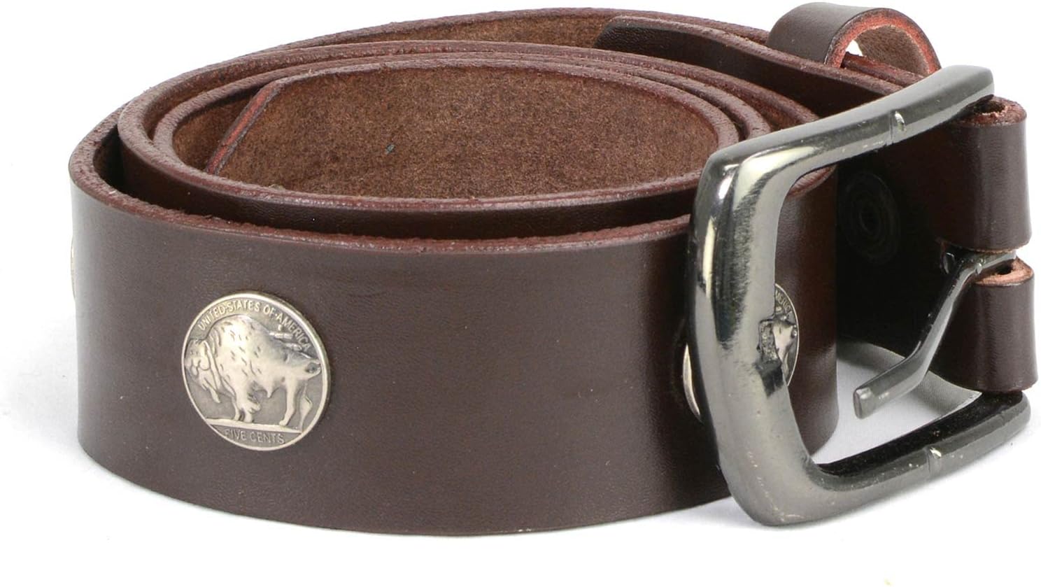 Milwaukee Leather MP7107 Men's 5 Cent Buffalo Coin - Brown Leather Belt w/Interchangeable Buckle - 1.5 inches Wide