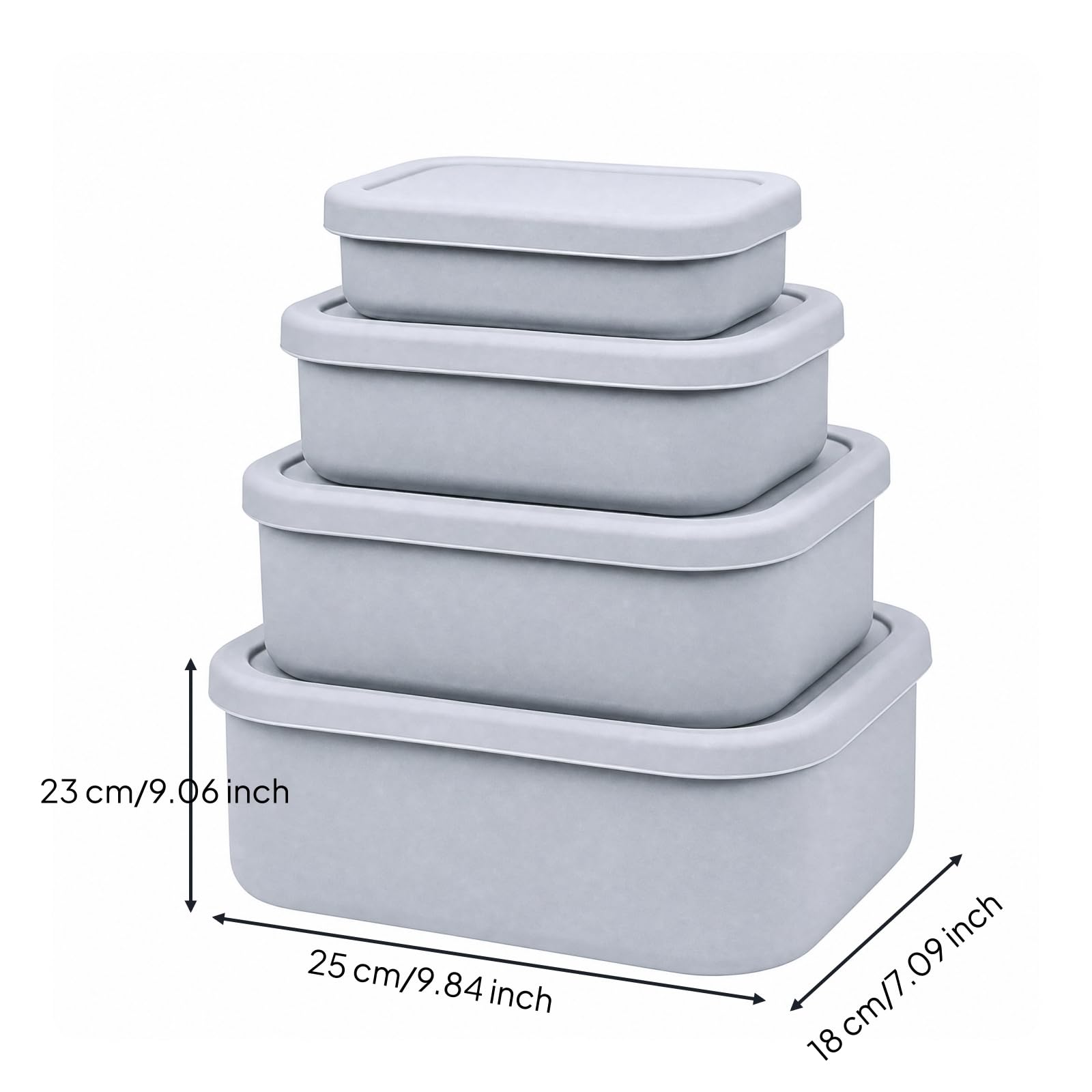 Gralara 4 Piezas Recipien Rectangular Silicona con Tapa Apilable Taper Silicona Reutilizable Flexible Envase para Cocina, Oficina, Gris