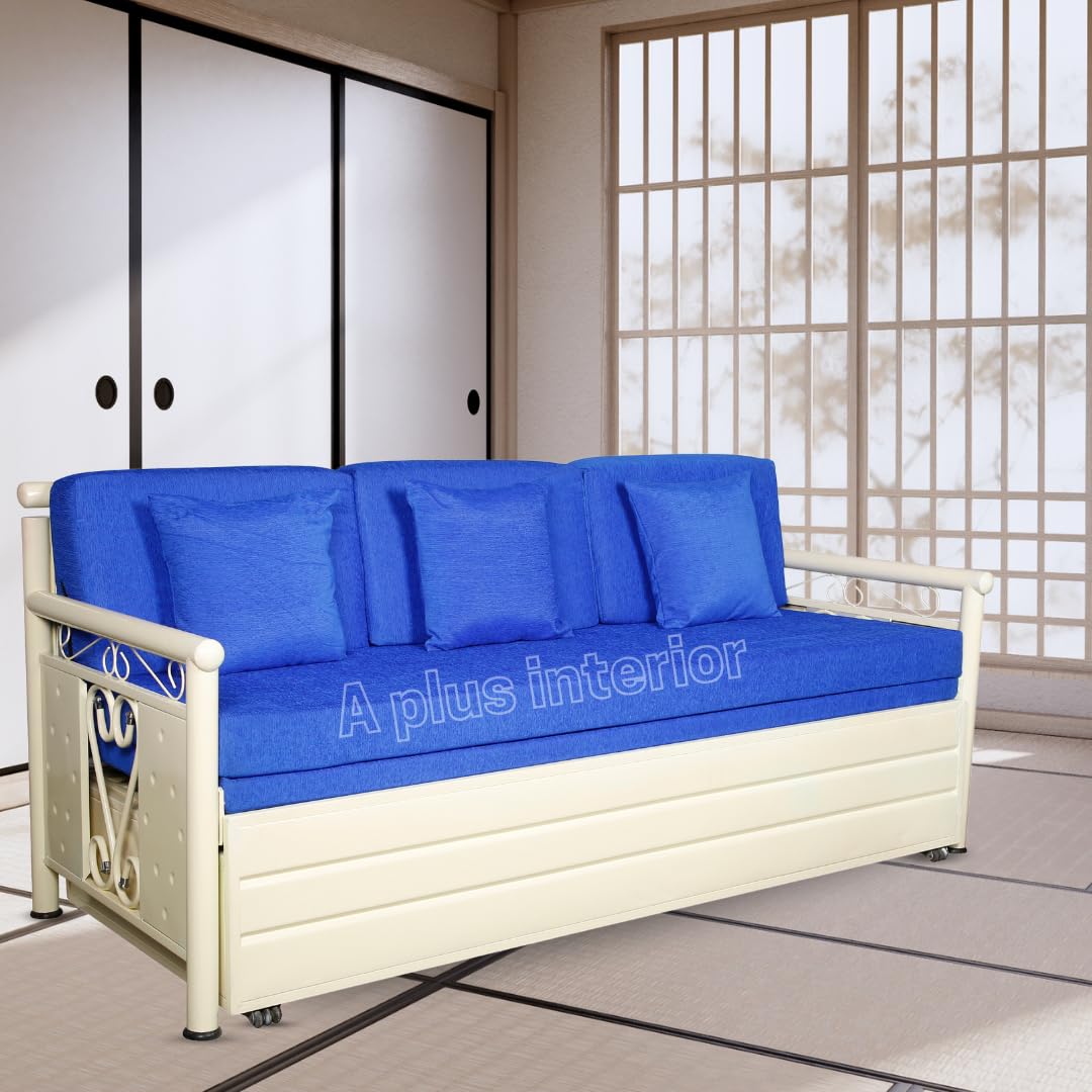 3 Seater Metal Sofa Cum Bed with Hydraulic Storage for Living Room (King (6 x 6)) 3 Seater Metal Sofa Cum Bed with Hydraulic Storage for Living Room (King (6 x 6))