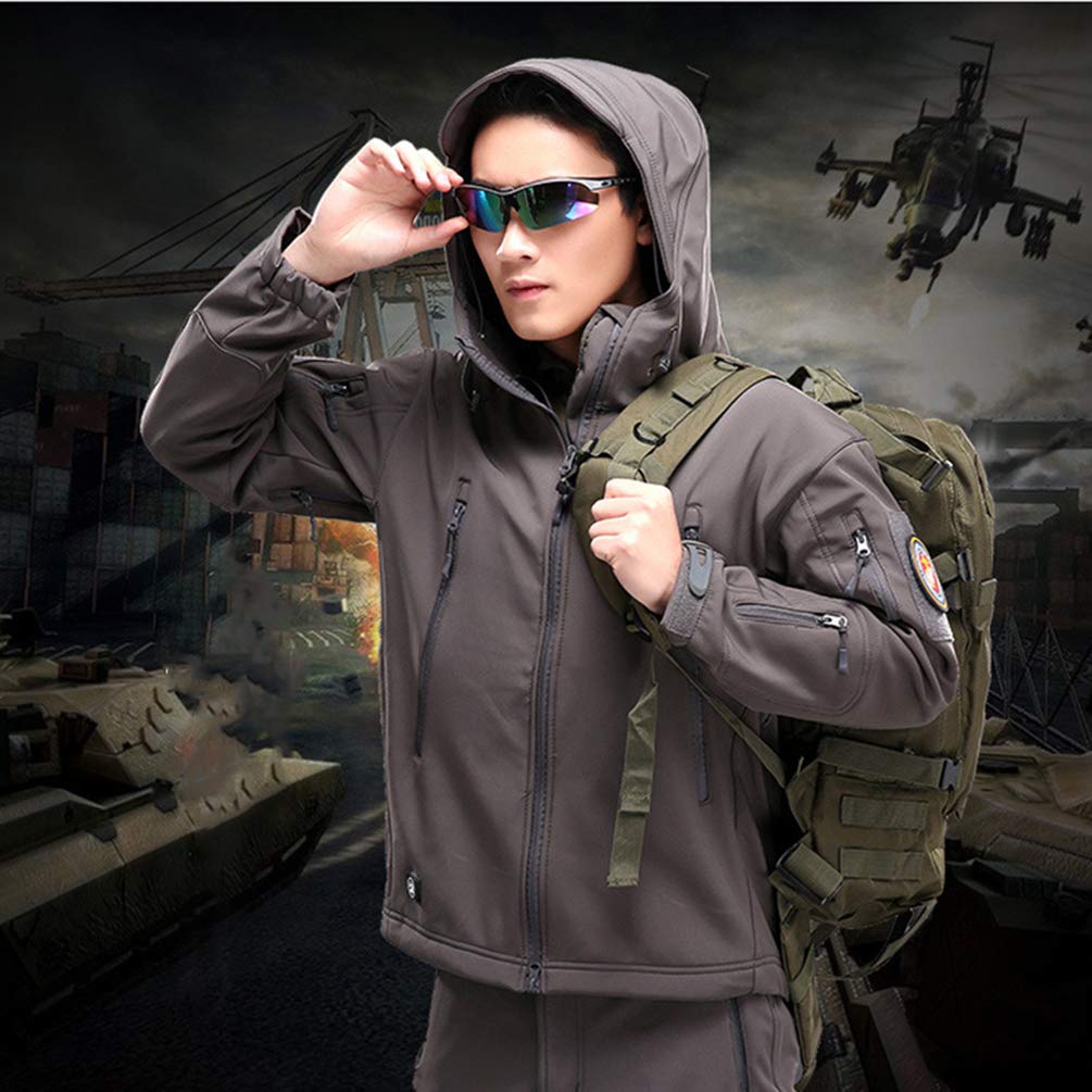 Uomo Tattico Softshell Giacca con Cappuccio Camouflage Autunno Inverno Outdoor Militare Pile Fodera Impermeabile Antivento Giubbotto Sci Cappotto Trekking Caccia