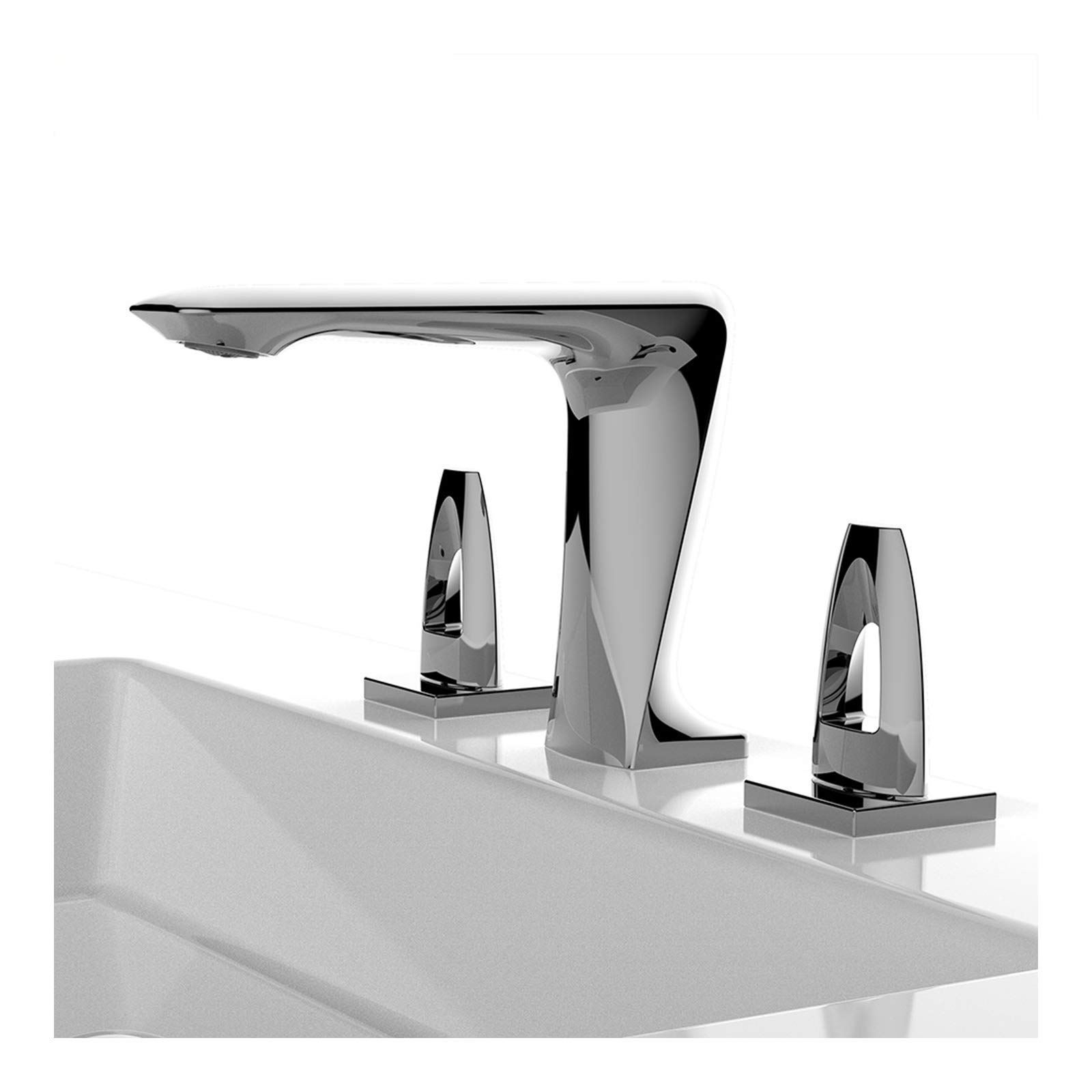 Miscelatore per lavabo a Tre Fori, Rubinetto per lavabo da Bagno diffuso, Miscelatore Caldo e Freddo, Rubinetto per lavabo, Doppia Maniglia, Rubinetto per lavabo in Ottone, Grigio (Cromo)