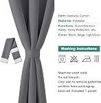 HOMEIDEAS Grey Doorway Curtains Privacy, Grommet Closet Curtain for Bedroom, 80 Inches Length Solid Blackout Door Cover Curtains, Tie Back Insulated Window Curtain Drape, 1 Panel