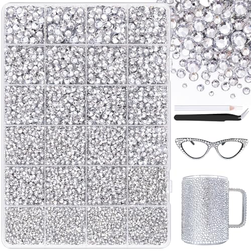 25000Pcs Resin Jelly Rhinestones with Tweezers for Crafting, 2-6mm Mixed Sizes (Clear) Non Hotfix...